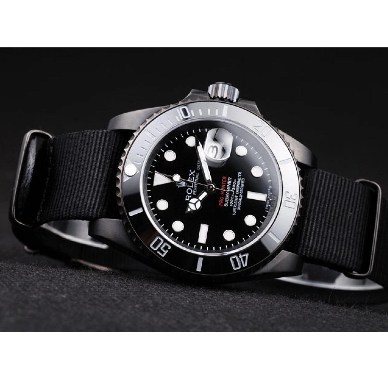 Rolex copies cheap Black Black Dial Submariner Swiss Fabric Pro-Hunter Rolex Strap 0728